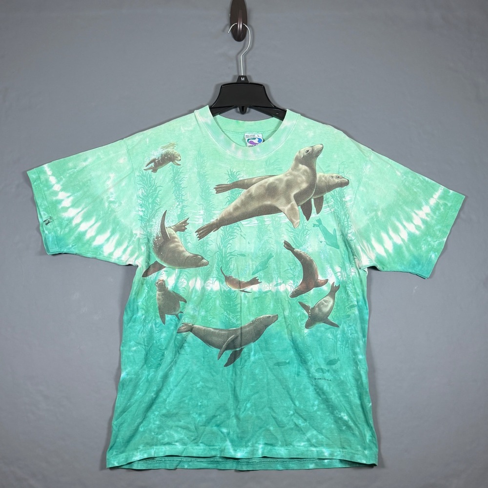 Vtg‎ Liquid Blue 1996 Mens Large Tie Dye Shirt Seal Marine Life Double Sided 90s